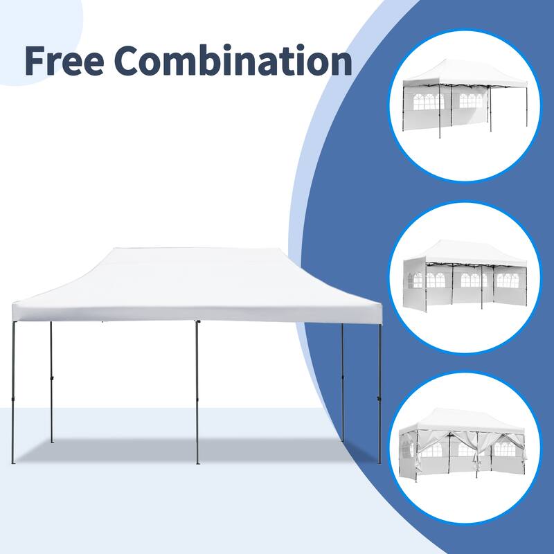 10x20ft Adjustable Height Pop Up Canopy Tent with 6 Sidewalls, UV and Waterproof Protection & Roller Bag