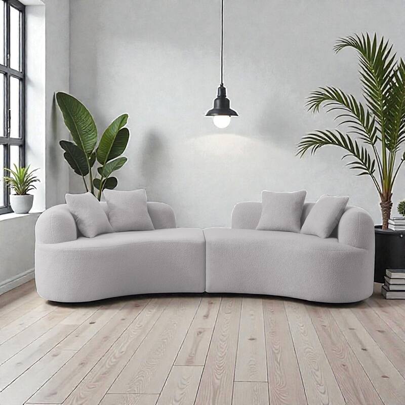 Curved Four Seater Compression Sofa 106.7", Teddy Velvet Cloud Couch, No Assembly Sofa for Apartments