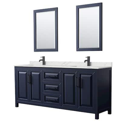 Daria 80-inch Double Vanity, Single Hole Quartz Top, 24-inch Mirrors