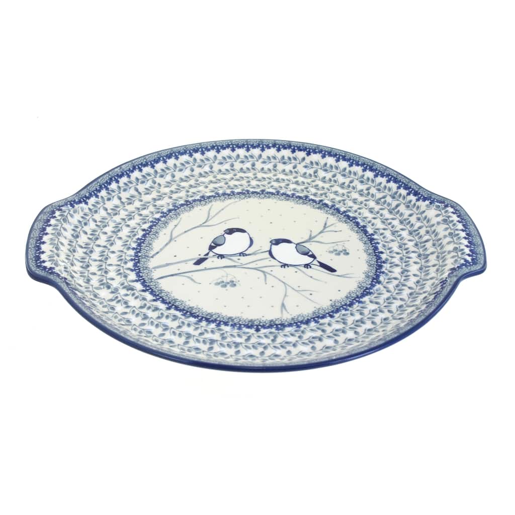 Blue Rose Polish Pottery 151 Ceramika Artystyczna Round Serving Tray with Handles