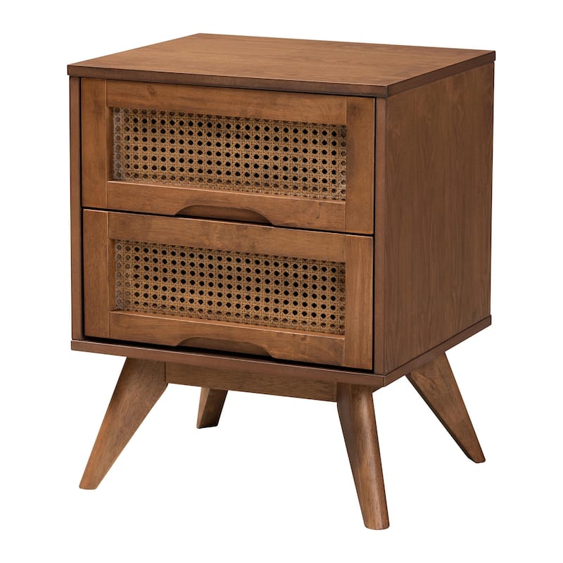 Asami Mid-Century Modern Walnut Brown Finished Wood and Woven Rattan 3-Piece/4-Piece/5-Piece Bedroom Set (Multiple Bed Sizes)
