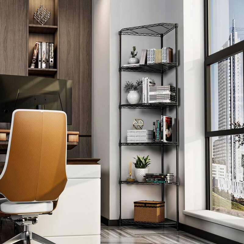 6-Tier Heavy Duty Corner Shelf, Adjustable NSF-Certified Metal Rack for Bathroom/Kitchen/Office