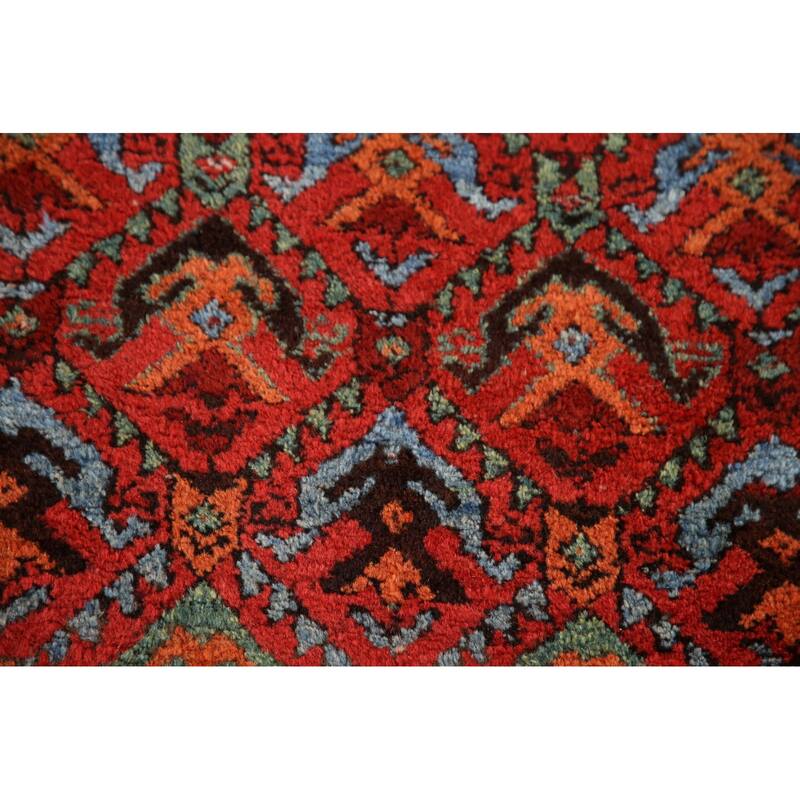Hand Knotted Oriental 100% Wool Carpet Traditional All-Over Red Heriz Runner Rug - 13' 10'' X 3' 4''