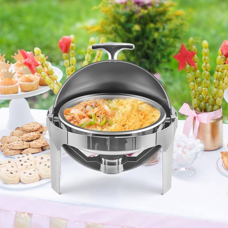 6.8 Qt Chafing Dish Buffet Set, with Roll Top Lid, Stainless Steel Chafing Server Set