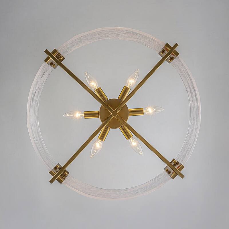 Modern Entryway 6-Light Glazed Glass Drum Semi-flush Mount