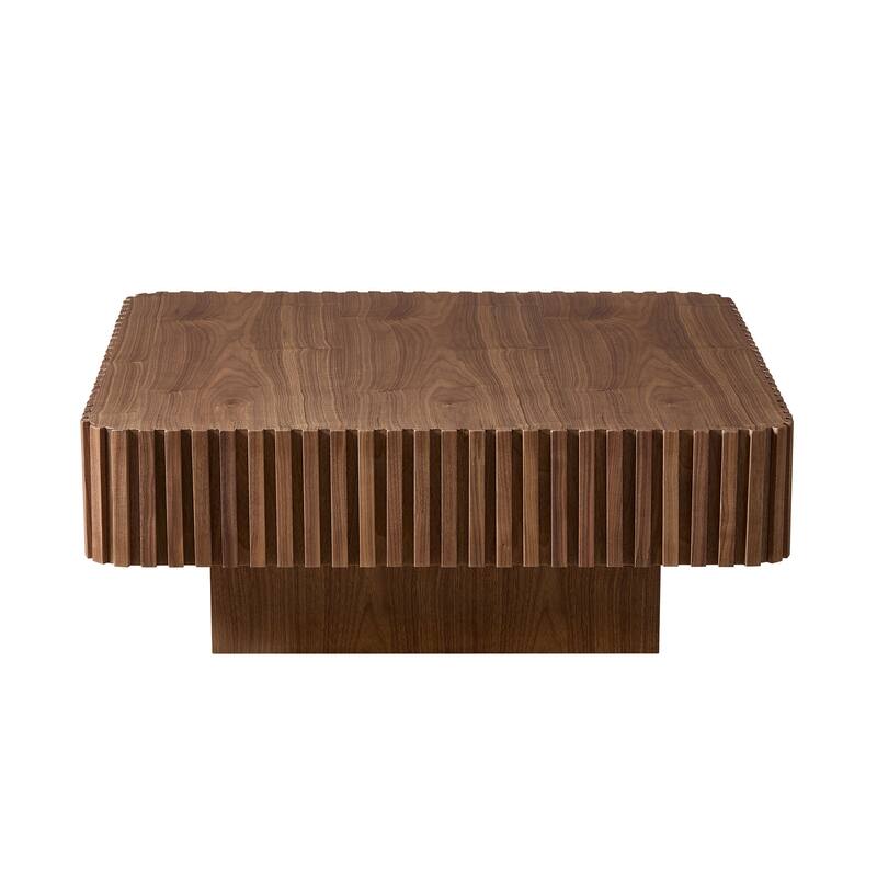 35.43 Inch Handcraft Drum Coffee Table Square Coffee Table for Living Room,Small Wooden Coffee Table with Sturdy MDF Pedesta