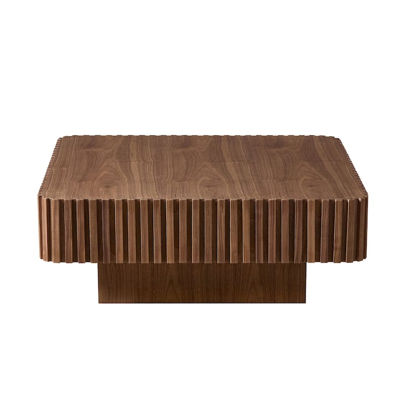 Modern Handcrafted Drum-Shaped Coffee Table , Square Coffee Table with Base and Solid Wood Relief, for Living Room
