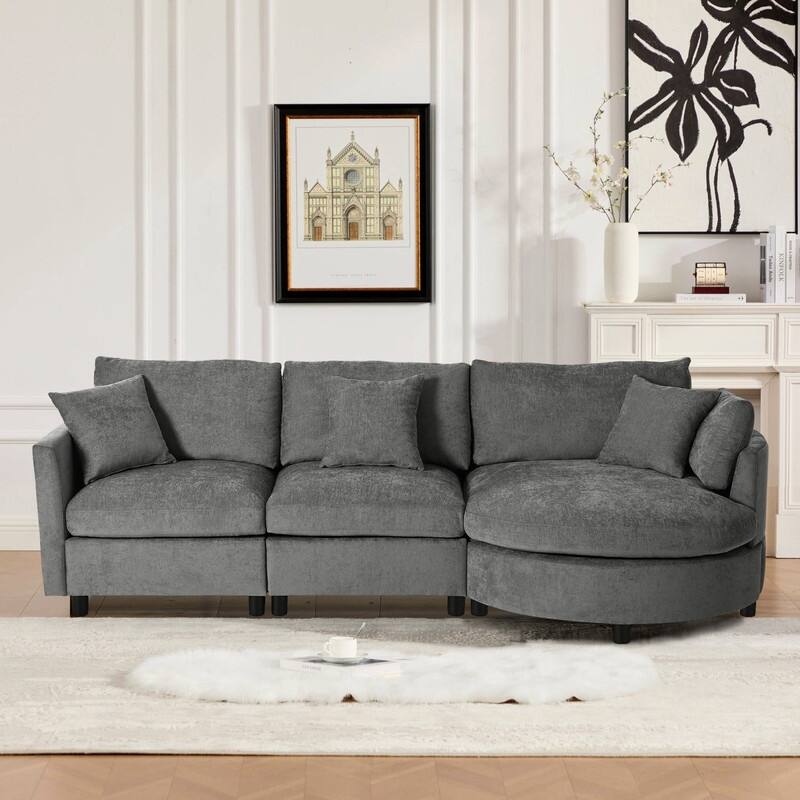 U-Shaped 6-Piece Sectional Sofa with Movable Ottomans Modular Design Soft Chenille Fabric for Versatile Seating - Grey