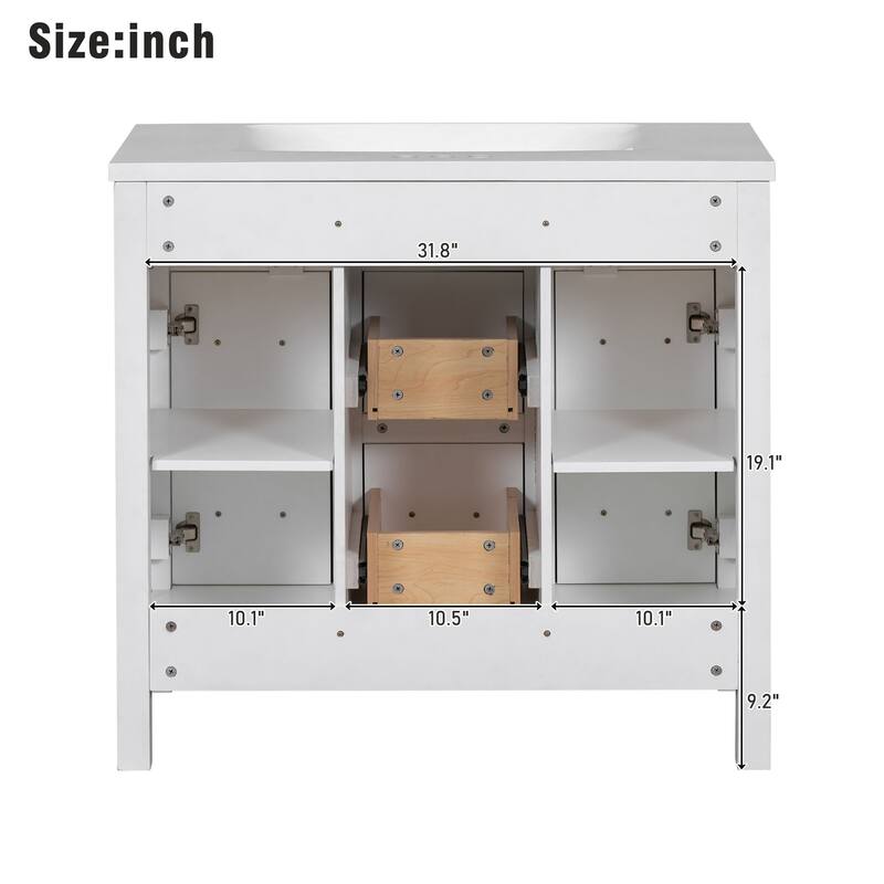 36-Inch Bathroom Vanity with Ceramic Sink Combo, Modern Freestanding Storage Cabinet