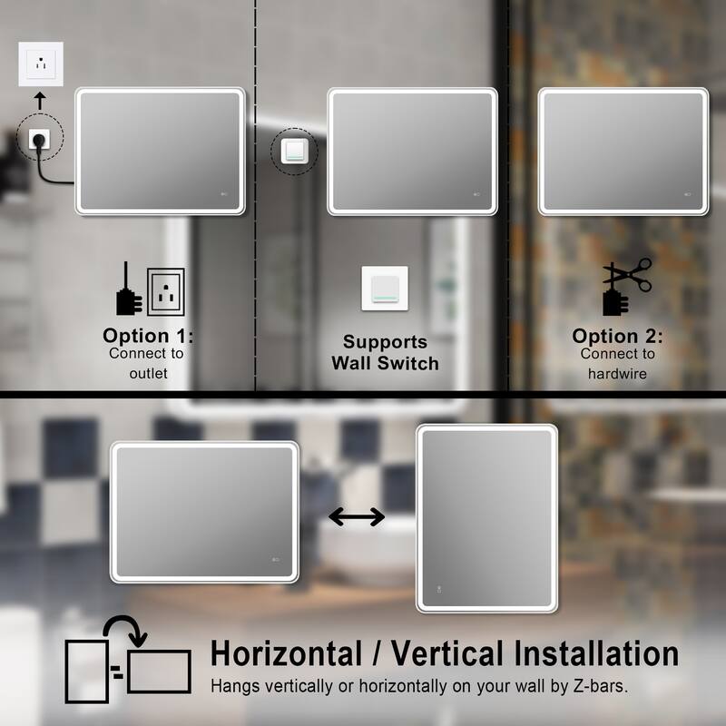 Wall Mounted Bathroom Framed LED Mirror With Anti- Fog,Memory Function And Dimmable Light Touch Sensor