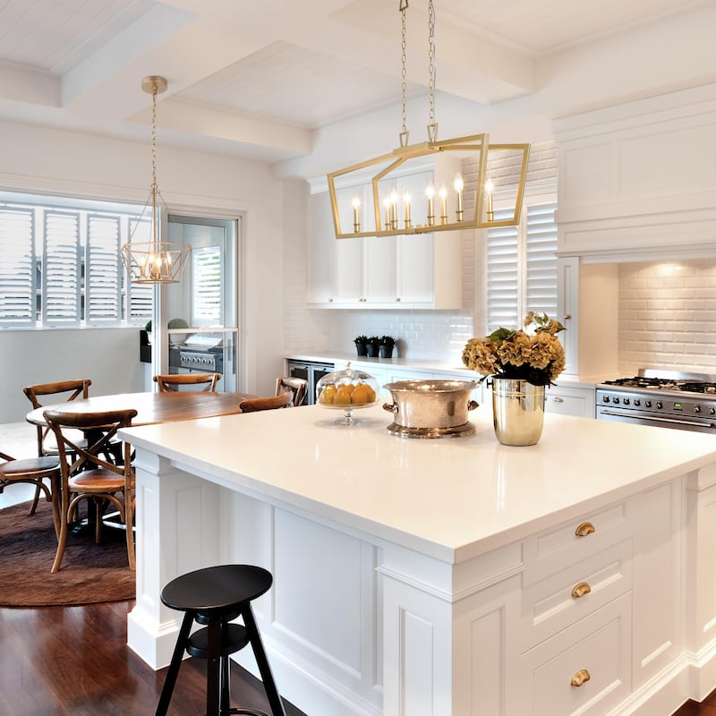 Zeci Modern Glam Gold Linear Chandelier Lantern Farmhouse Kitchen Island Lights for Dining Room - L37"xW13"xH22"