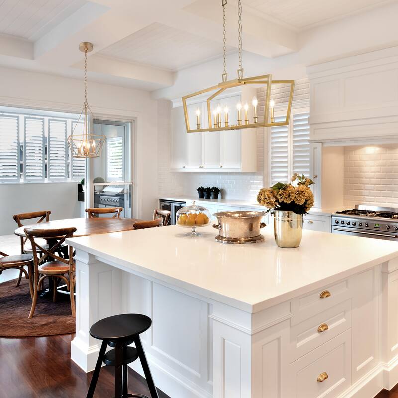 Zeci Modern Glam Gold Linear Chandelier Lantern Farmhouse Kitchen Island Lights for Dining Room - L37"xW13"xH22"