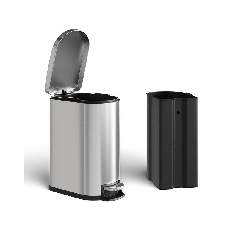13 Gallon Stainless Steel Kitchen Trash Can with Inner Bucket - Slim Design Soft-Close Lid and Foot Pedal Silver