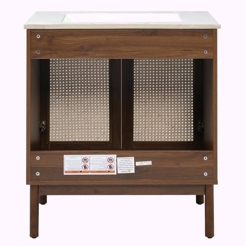 30" Bathroom Vanity with Handwoven Bamboo Doors, MDF Cabinet