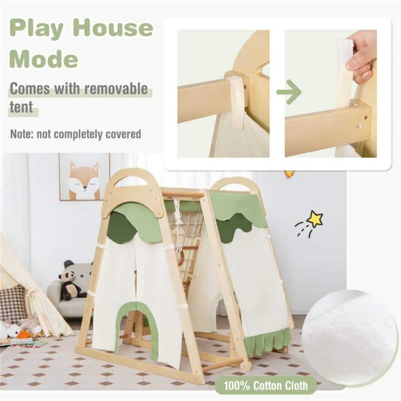 6-in-1 Indoor Kids Jungle Gym Playset with Slide and Climbing Ladder Monkey Bars and Tent - 45.5" x 42.5" x 50"