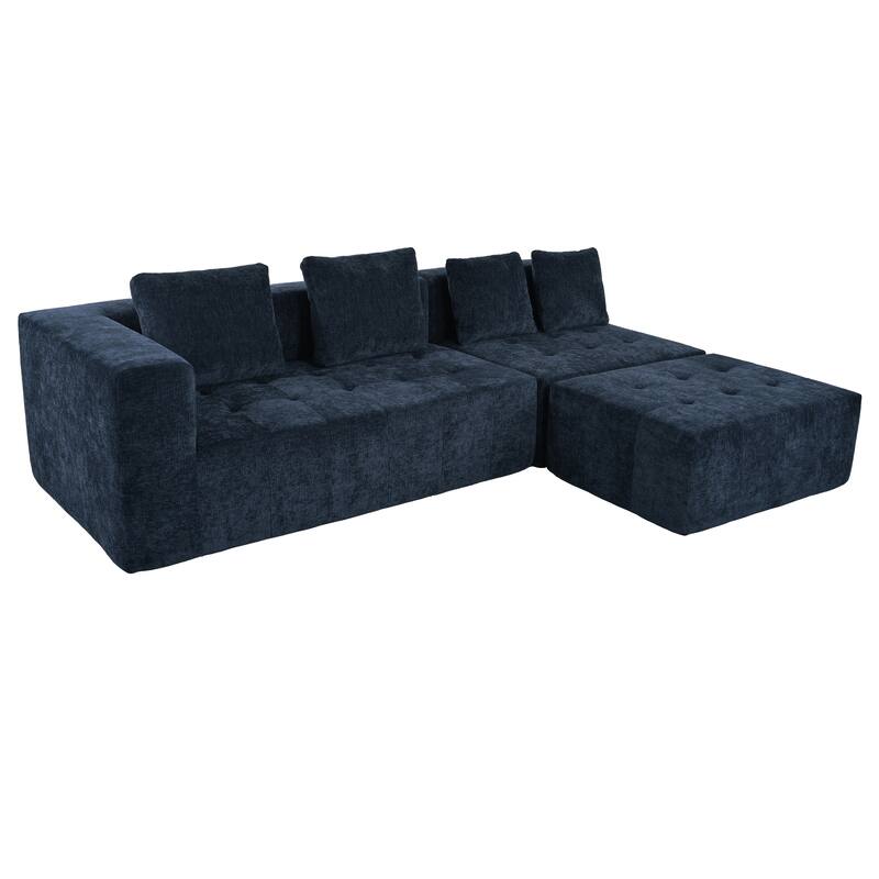 110" Polyester Modular Sectional Sofa (3-Piece) with 4 Pillows and Tufted Seat Design