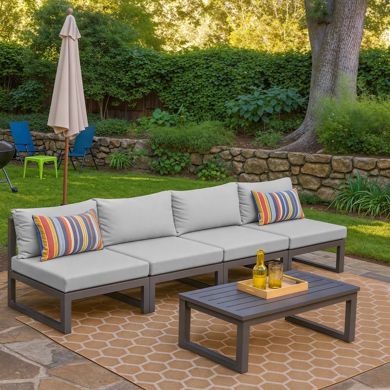 Chelsea 4-Piece Armless Chairs Powder Coated Aluminum Frame Patio Sofa Set with Cushions for Patios, Decks, Dining Rooms, Lounge