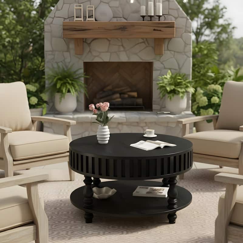 Farmhouse Fluted Coffee Table with Storage and Flip-Top Lids