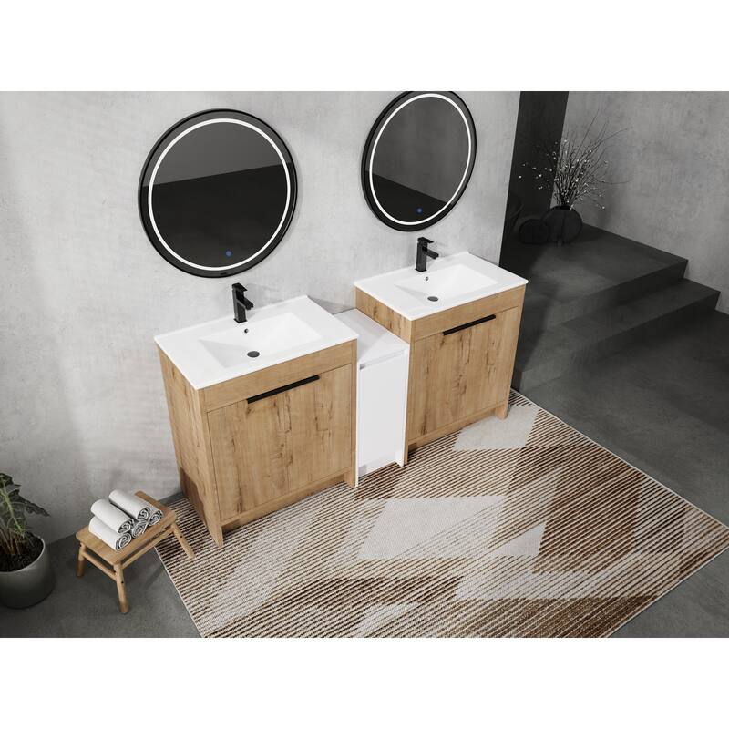 72" Freestanding Bathroom Vanity Set with Adjustable Storage Cabinets, Black Ceramic Sink