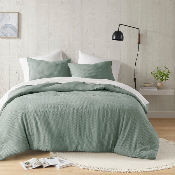 Chelsea Square Hanna Modern Boho Waffle Weave Textured Comforter Set - Sage Green - King