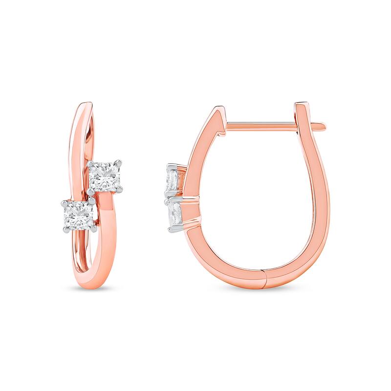 1/3ct TDW Diamond Two Stone Hoop Earrings in 10k Rose Gold for Women - Rose gold