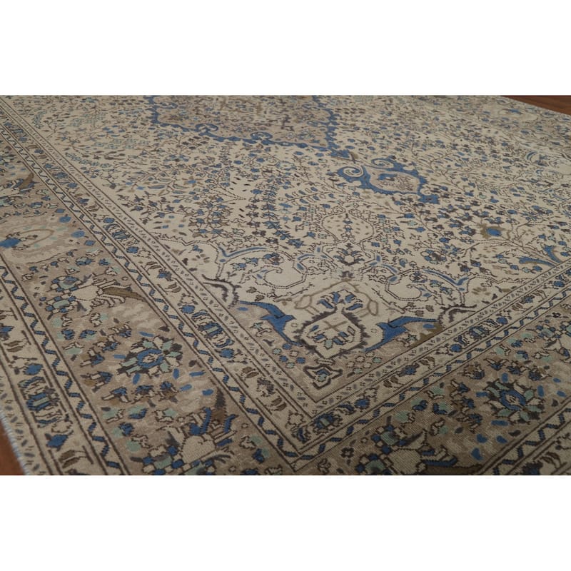 Ivory Tabriz Persian Area Rug Hand-Knotted Wool Carpet - 6'3"x 9'5"
