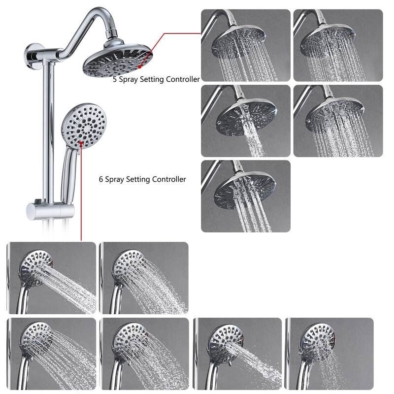 YASINU 6 Inch Rain Showerhead With 6 Sprayer Handheld Rain Shower System