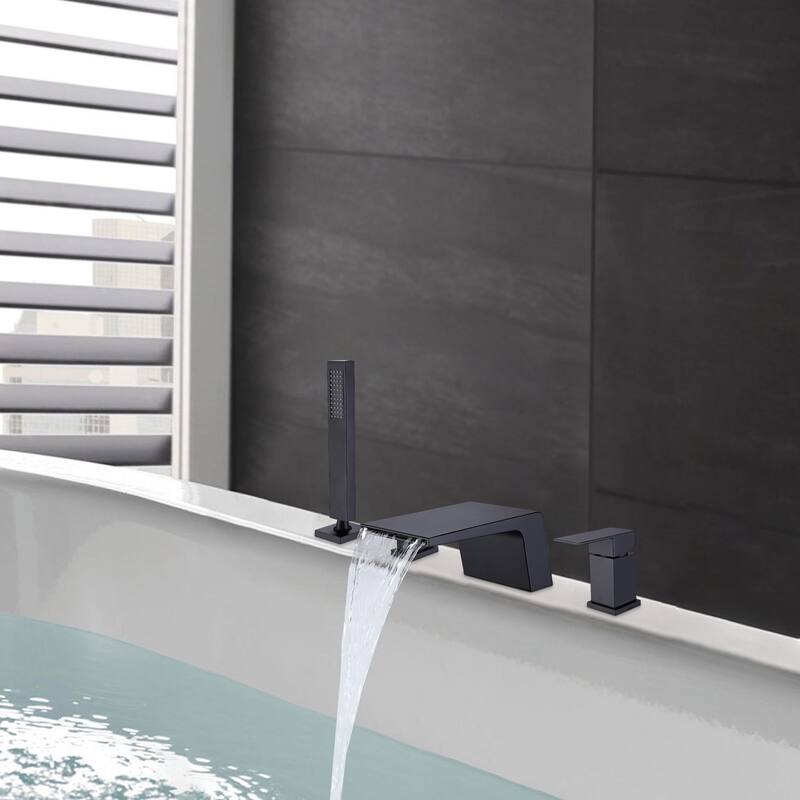 Matte Black Four-piece Bathtub Faucet Set with Two Handles - Matte Black