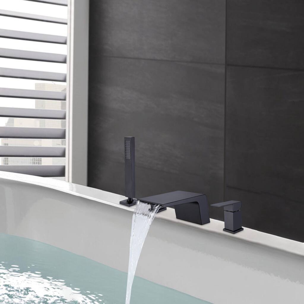 Matte Black Four-piece Bathtub Faucet Set with Two Handles