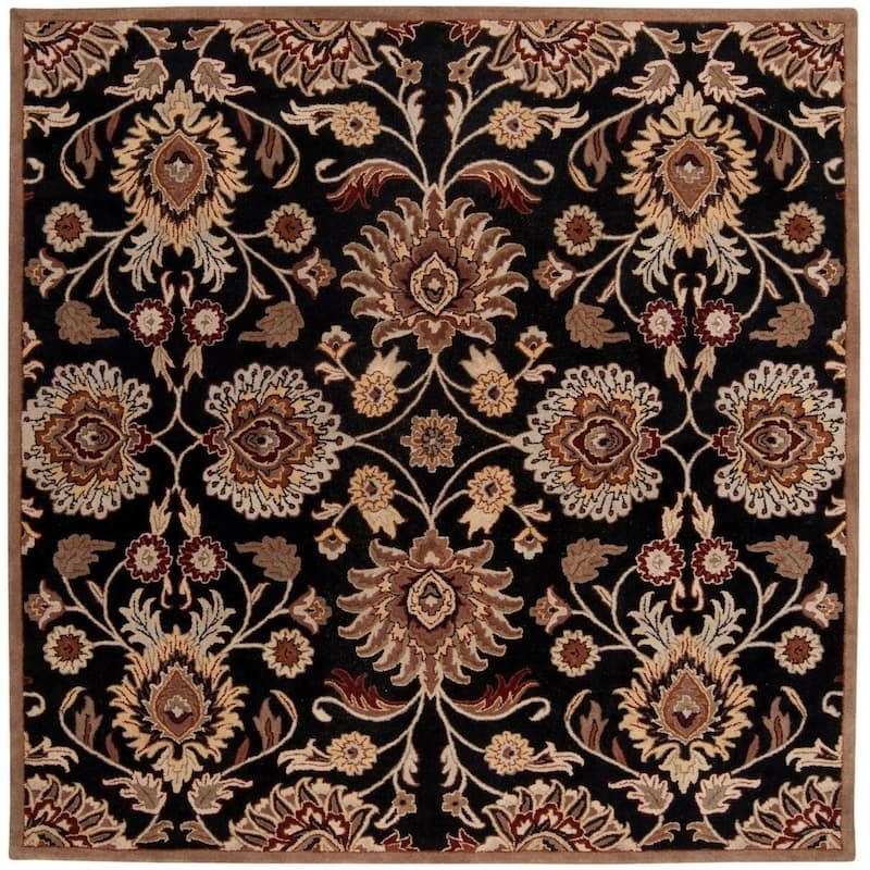 Patchway Handmade Classic Floral Wool Area Rug - Black - 8' Square