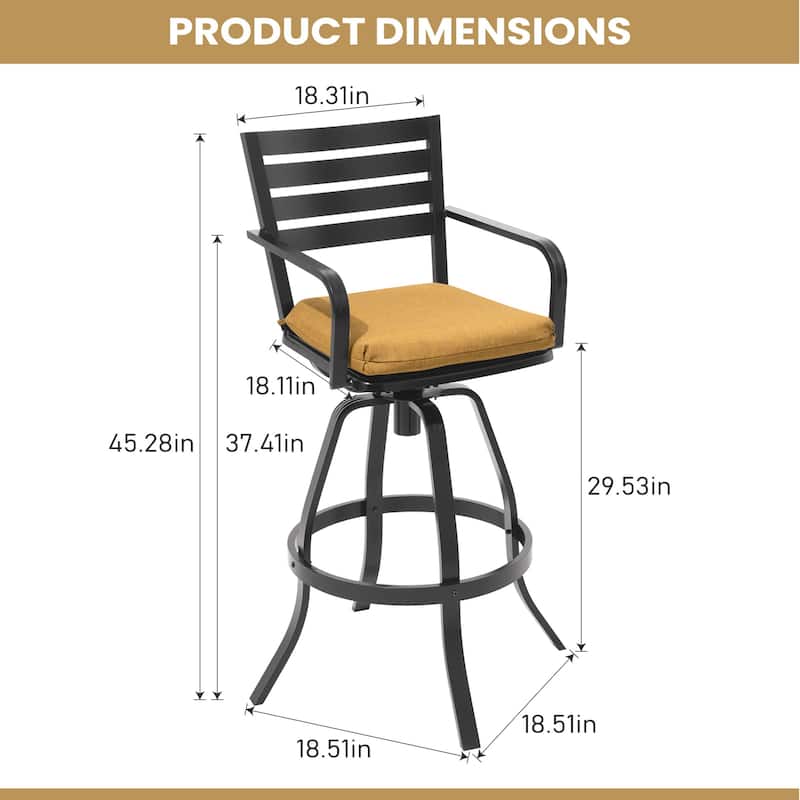 Pellebant Outdoor Patio Swivel Aluminum Bar Stools with Sunbrella Cushion - 18.51 in L x 18.51 in W x 45.28 in H
