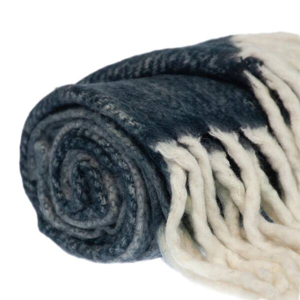 HomeRoots Blue Knitted Acrylic Abstract Reversable Throw Bed Bath