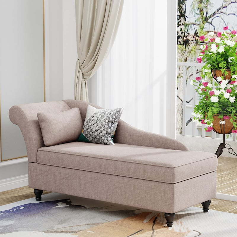 Modern Chaise Lounge Indoor with Storage Fabric Chaise Lounge Couch - Tan
