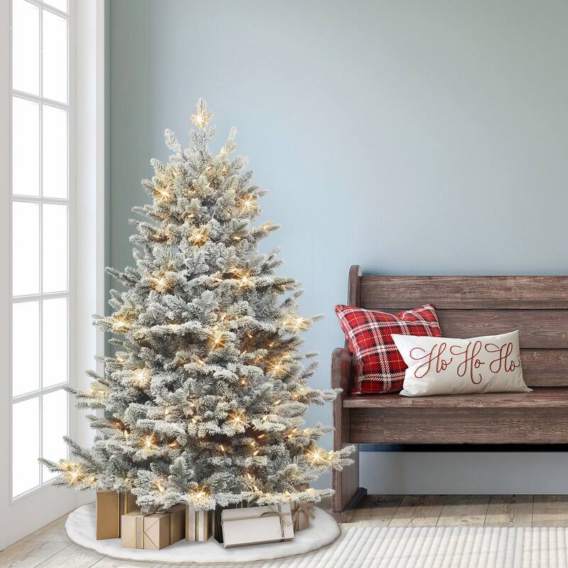 Puleo International 4.5 ft. Pre-lit Flocked Royal Majestic Douglas Fir Downswept Artificial Christmas Tree