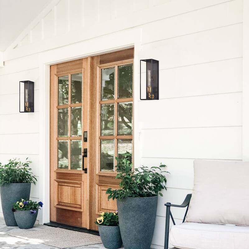 C Cattleya Solid Brass Outdoor Wall Lantern with Tempered Clear Glass Shade