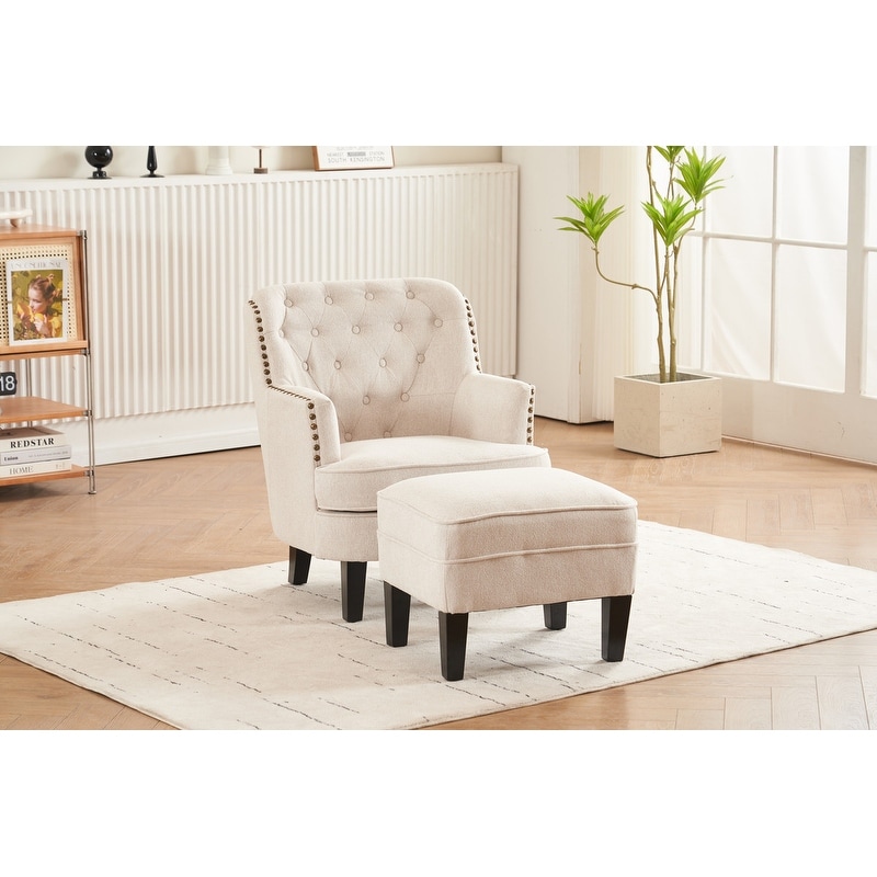 Upholstered club hot sale chair and ottoman
