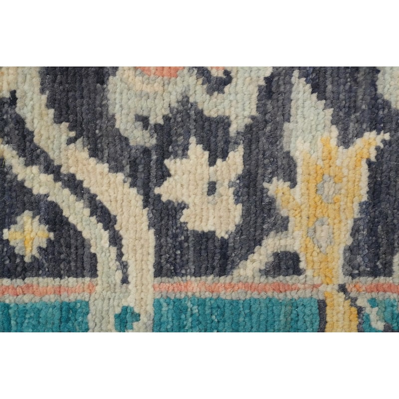 Hand Knotted Oriental 100% Wool Carpet Transitional Floral Navy Blue & Blues Oushak Area Rug - 10' 0'' X 6' 11''