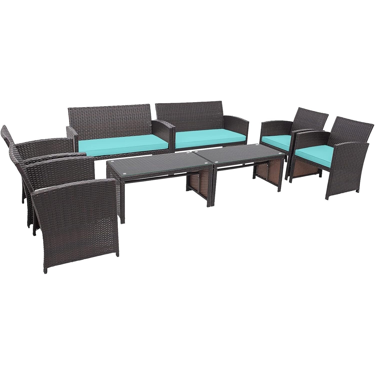 8 Piece Patio Furniture Set PE Rattan Sofa w/Cushion & Coffee Table