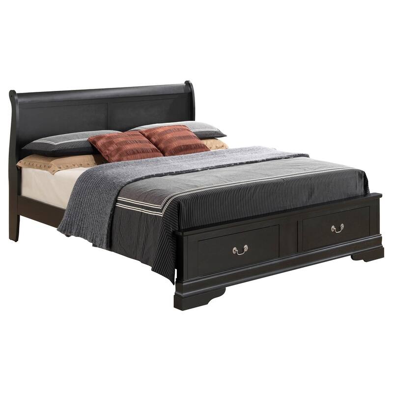 Queen Sleigh Bed with Two Storage Drawers - 87" - Black