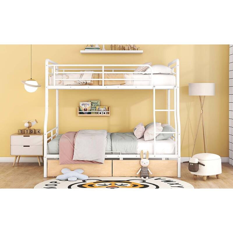 Full XL Over Queen Metal Bunk Bed with Ladder