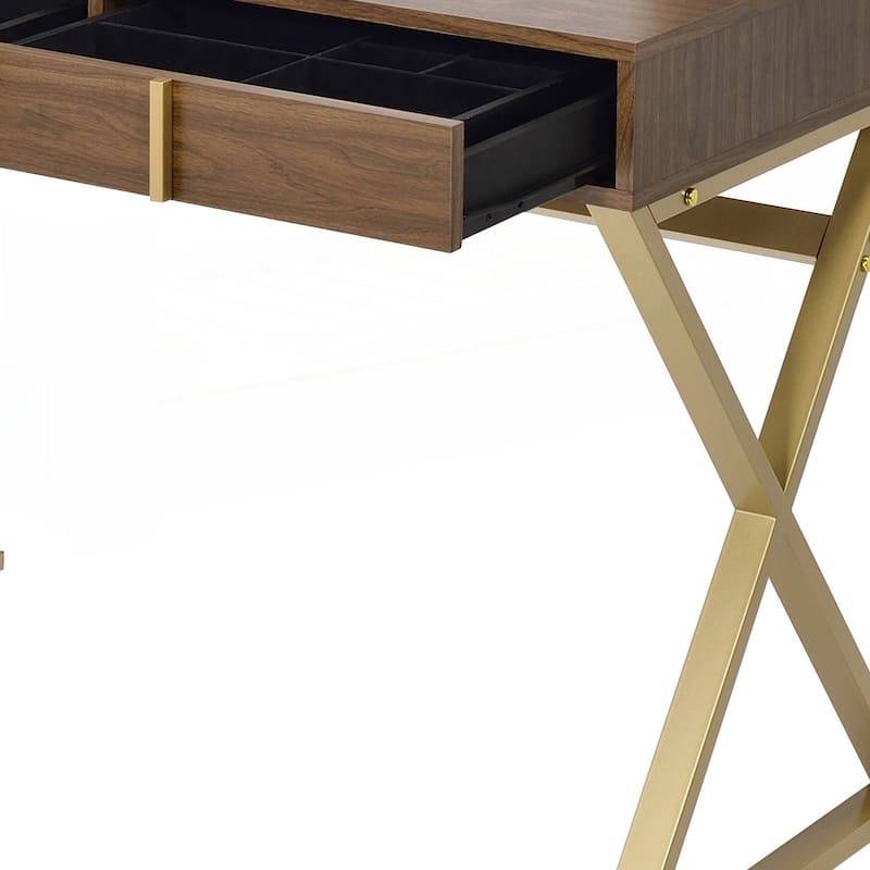 Coleen Walnut & Gold Finish Vanity Desk