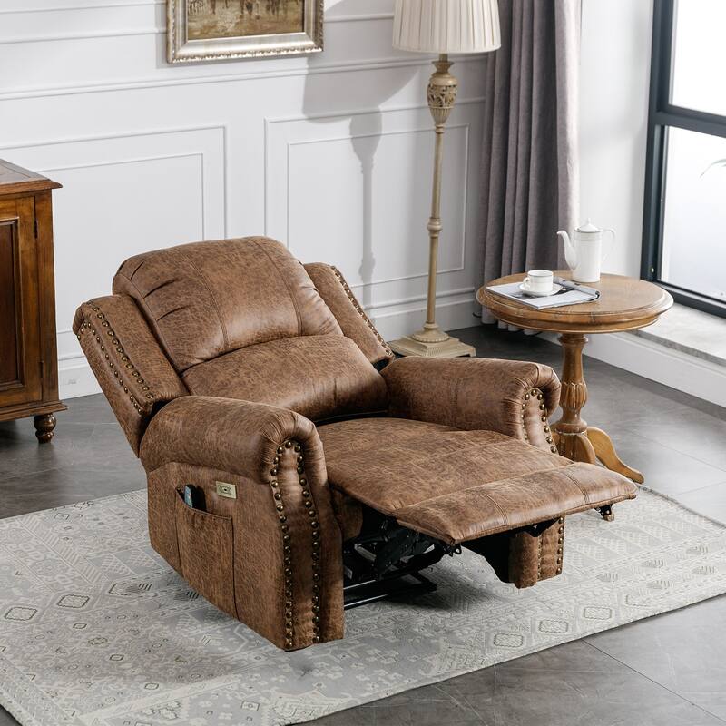 Power Recliner Chair with Massage and Heat, Faux Leather Electric Recliner with USB Port for Living Room