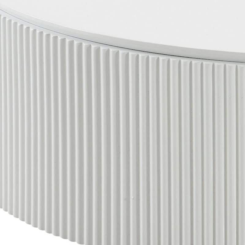 HomeRoots 47" White Wood Round Drum Coffee Table - 47.00 in. x 13.00 in. x 47.00 in.