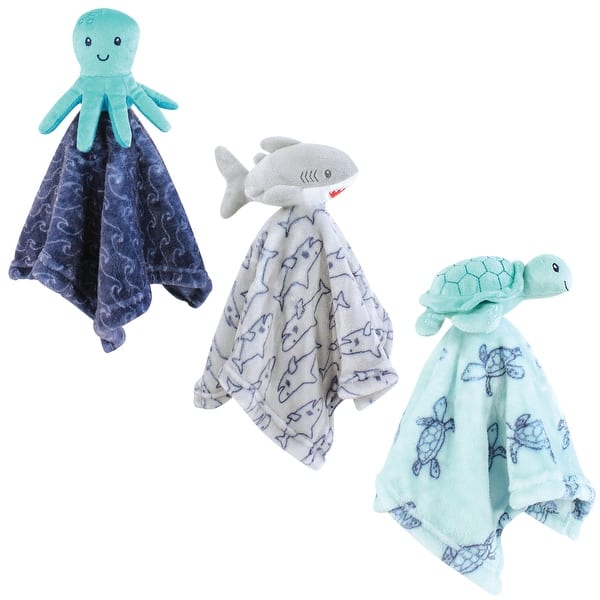 slide 1 of 1, Hudson Baby Animal Face Security Blanket, Ocean Friends 3-Pack, One Size - Ocean Friends 3-Pack - One Size One Size - Ocean Friends 3-Pack