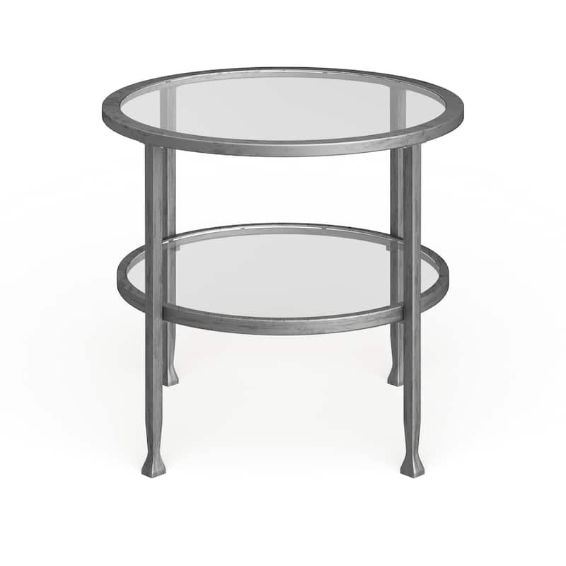 SEI Furniture Glenn Silver Metal Round Side Table with Shelf