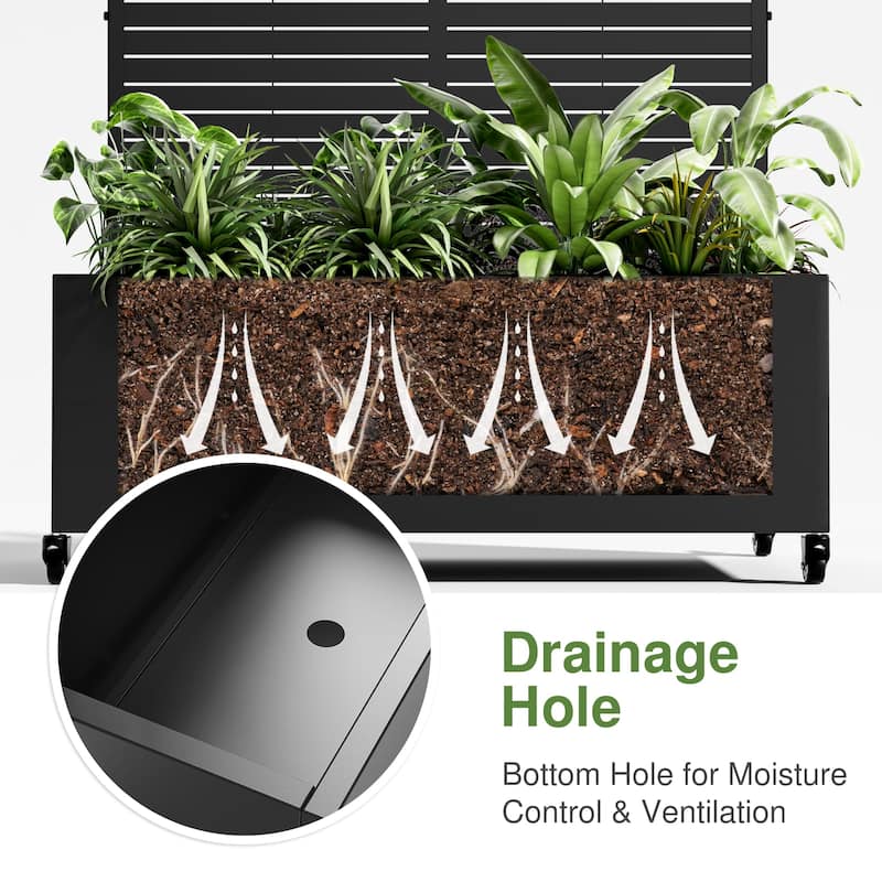 Metal Movable Planter Box with Trellis Privacy Screen Planter Box with Lockable Wheels - 47"x47"