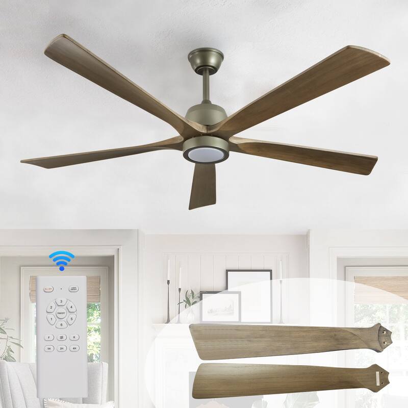 60" Modern Wood Ceiling Fan with Light and Remote Control,6-Speed Noiseless Reversible DC Motor