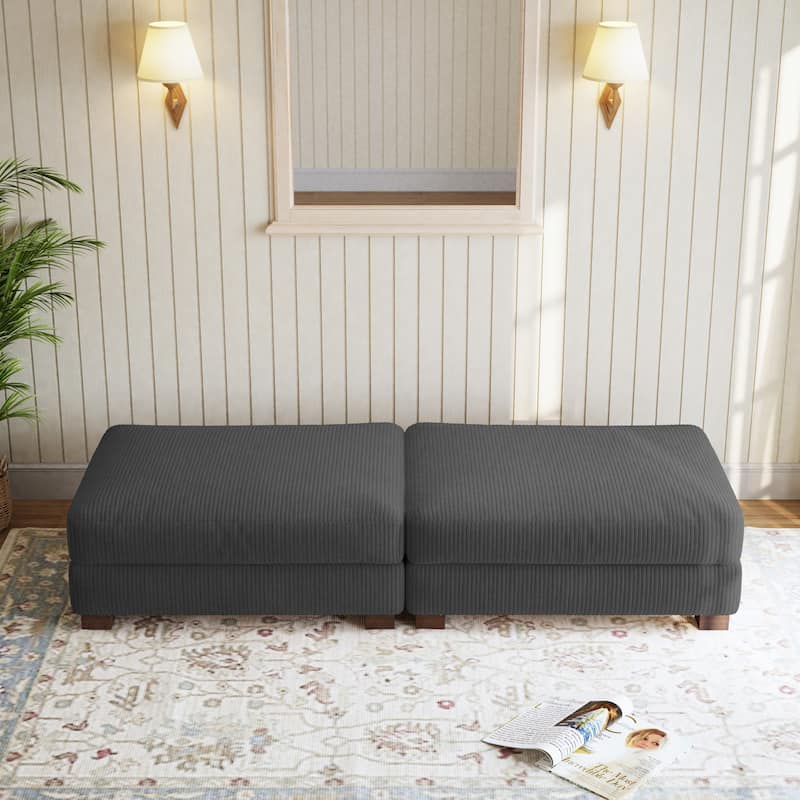 Corduroy Modern Ottoman with Wood Legs Set of 2