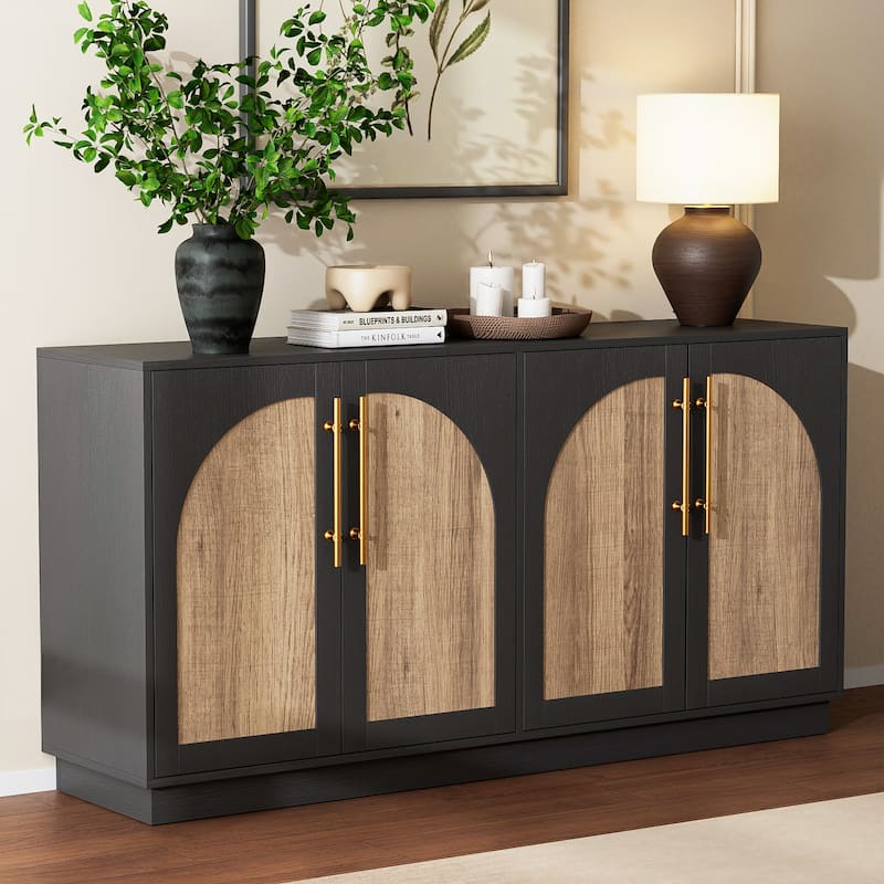 Double Layered 4 Door Cabinet Modern Arched Design Storage Cabinet