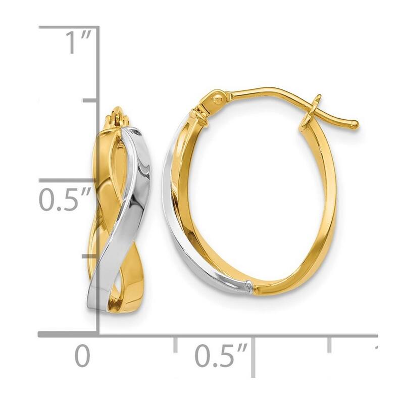 Curata 14k Two-Tone Gold Polished Intertwining Hoop Earrings (6mm x 18mm)